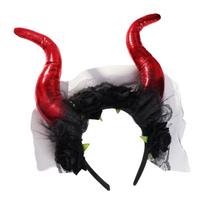 Flowers Design Sheep Horn Headband Lace Trim Red Rose Headband  Festival Wear