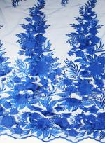 Elegant 3d Flower Beaded Bridal Lace Royal Blue 3d Lace Fabric