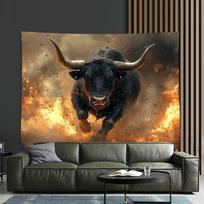 Wild Bull Tapestry Flame Mane Living Room Studio Bar Decoration Modern Light Luxury Style Wall Decorations 100X70CM black