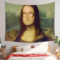 Humorous Meme Tapestry: Mona Lisa Wall Hanging for Youth Hostel Dormitory Bedroom Living Room Decor 100X70CM