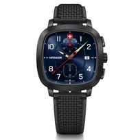 WENGER VINTAGE SPORT CHRONO Chronograph Stainless Steel Case Blue Black Silicone Quartz 50m Water Gift Item Men's Watch, (316L), Dial, Strap,