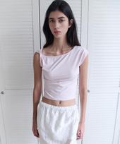 Annies Shoulder Twisted Slim Tee (Pink) Pink