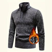 Autumn Winter Men Knitted Pullover Half Zip Stand Collar Long Sleeve Ribbed Cuff Slim Fit Warm Daily Office Business Casual Men Sweater Jumper M tamsiai pilka spalva