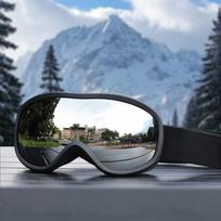 Double-Layer Anti-Fog Ski Goggles Adults Wide-View Snowboarding Eyewear TPU Frame Windproof UV Protection Black Silver