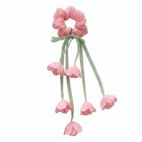 Tulip Tassel Bell Orchid Scrunchie Long Streamer Bell Flower Ponytail Holder  Summer Vacation rožinė