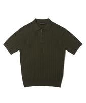 Analog Mood Cable Half-Zip Collared Short-Sleeve Knit (Khaki) Free
