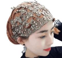 Woman Muslim Lace Headscarf Cap Headband African Head Wraps Elegant Retro Turban Ladies Beanies Breathable Eco-Friendly All Free size