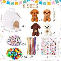 8-24Sets DIY Adopt A Puppy Party Favors Make Your Own Stuffed Animal Teddy Dog Bead Pets Kit with Dog House Beads Necklace