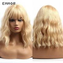 Trumpi blondinai vandens bangos plaukų tipo perukas su kirpčiukais moterims Sintetiniai karščiui atsparūs Bob Daily Cosplay Party HairType Perukai