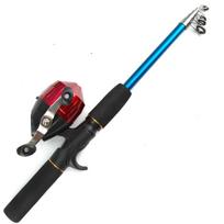 Kompaktiškas teleskopinis meškerykočių rinkinys, idealus jūrinei masalinei žvejybai fishing rod + red fishing reel mėlyna