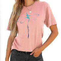 Fashion Women Dragonfly Print T Shirt Funny Casual O-neck Short Sleeves T-shirt Summer Female Tee Shirt XS rožinė