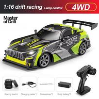 Electric 1:16 Remote Control Four-wheel Drive Drift Racing Car LED Light Competition High Speed Car Rechargeable Children's Toy Boy Gift žalia