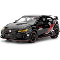 1/32 Žaislinis automobilis Honda Civic Type-R Diecast Žaislinė transporto priemonė Metalinis Atitraukiamas modelis Automobilis su šviesa ir garsu vaikams suaugusiems dovana 1/32-Size:15*6.5*5cm juoda