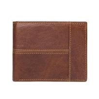 Retro European & American Men's RFID Leather Wallet: Short Multi-Card Dollar Clip ruda