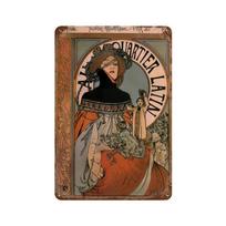 Alphonse Mucha Poster Pin Up Girls Metal Tin Sign Art Painting Decorative Wall Plates For Bar Cafe Living Room Home Wall Decor 20x30cm
