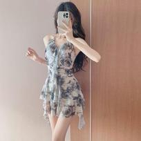 Korean Style Tie-Dye One-Piece Swimsuit with Neck-Hanging Straps - Perfect for Beach Vacations and Hot Springs S [75-85 jin] juoda