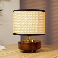 Table Lamp for Bedroom, Living Room Wooden Base Bedside Night Lamp E27 Holder Easy Assembly, Rattan Fabric Shade Gift 35.56 cm beige