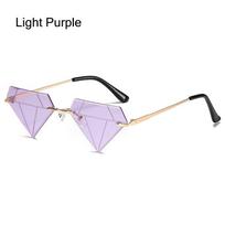 Eyeglasses Rave Party Triangle Sunglasses for Women Rimless Sun Glasses Diamond Shaped Retro Shades Light Purple