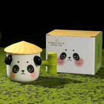 BRCute Panda Ceramic Mug Office with Lid Water Cup Couple Afternoon Tea Coffee Cup Modern Home Breakfast Drink Set Girlfriend GiftEY 301-400ml