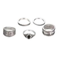 5Pcs/Set Carving Elephant Round Stone Stacking Women Retro Knuckle Ring Jewelry