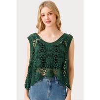 DIMANAF 2026 T-Shirt Women Knitting Lace Vest O-Neck Hollow Summer Style Basic Tops Tees Loose Clothing One Size