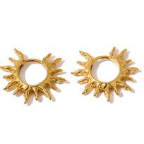 Yhpup New Stainless Steel Hammer Metal Sun Hoop Earrings for All Occasions Golden Daily Wear PVD Jewelry Accessories Waterproof