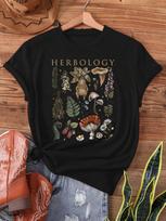 Vintage Mystic Herbology Plants, Print T-shirt, Short Sleeve Crew Neck Casual Top for Summer & Spring, Women's Clothing S įvairiaspalvis