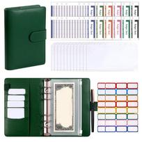 A6 Cash Budget Ledger Magnetic button Macaron Color Loose-leaf Notebook Daily Plan Time Organizer PU Leather Folder tamsiai žalia spalva