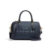 COACH Rowan 25 zipper closure denim and fine pebbled leather hand-held crossbody bag medium women's denim blue mėlyna