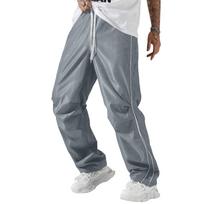 Men Drawstring Waist Casual Straight Leg Pants with Side Stripe Loose Fit Trousers for Daily Wear Lightweight Fabric M