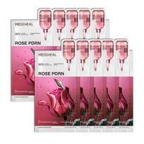 Mediheal Rose PDRN esencijos kaukė 10 vnt.. 99% grynos baltos rožės PDRN ir hialurono rūgštis drėkinimui, stangrinimui ir drėgmės barjero stiprinimui 10pcs pink