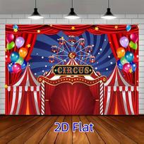 2D Carnival Circus Backdrop, Red Curtain & Colorful Balloons Photo Booth Background 70.9x43.3inch/180*110cm blue