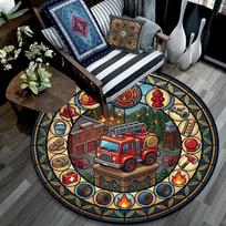 Fire Truck Iconography Round Area Rug Under Office Chairs Bedroom Living Room Home Decor 80cm x 80cm