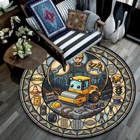 Construction Glass Round Area Rug Under Office Chairs Bedroom Living Room Home Decor 80cm x 80cm