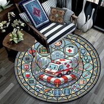 Emergency Medical Services Round Area Rug Under Office Chairs Bedroom Living Room Home Decor 80cm x 80cm