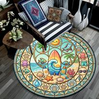 Beach Adventure Icons Round Area Rug Under Office Chairs Bedroom Living Room Home Decor 80cm x 80cm