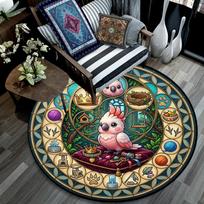 Parrot Kingdom Symbols Round Area Rug Under Office Chairs Bedroom Living Room Home Decor 80cm x 80cm