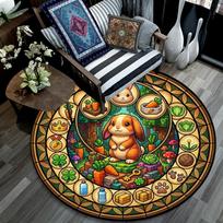 Rabbits Garden Adventure Round Area Rug Under Office Chairs Bedroom Living Room Home Decor 80cm x 80cm