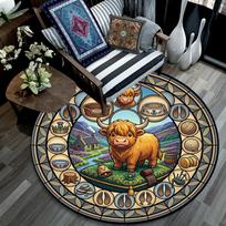 Highland Cow Glass Round Area Rug Under Office Chairs Bedroom Living Room Home Decor 80cm x 80cm