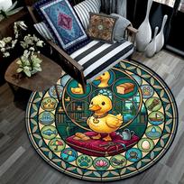 Ducklings Glass Adventure Round Area Rug Under Office Chairs Bedroom Living Room Home Decor 80cm x 80cm