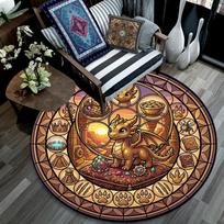 Golden Dragons Treasures Round Area Rug Under Office Chairs Bedroom Living Room Home Decor 80cm x 80cm