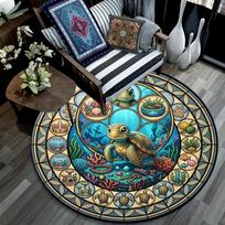 Sea Turtle Glass Round Area Rug Under Office Chairs Bedroom Living Room Home Decor 80cm x 80cm