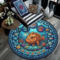 Underwater Adventure Fish Round Area Rug Under Office Chairs Bedroom Living Room Home Decor 80cm x 80cm