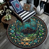Underwater Kingdom Round Area Rug Under Office Chairs Bedroom Living Room Home Decor 80cm x 80cm