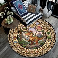Dinosaur Kingdom Icons Round Area Rug Under Office Chairs Bedroom Living Room Home Decor 80cm x 80cm