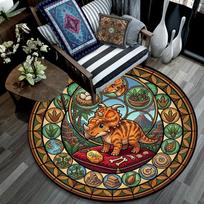 Dinosaur Glass Art Round Area Rug Under Office Chairs Bedroom Living Room Home Decor 80cm x 80cm