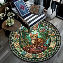 Royal Cat Glass Round Area Rug Under Office Chairs Bedroom Living Room Home Decor 80cm x 80cm