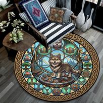 Wolf Legend Round Area Rug Under Office Chairs Bedroom Living Room Home Decor 80cm x 80cm