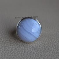 Natural Blue Lace Agate Ring, Round Agate Ring, Gift for Women, Handmade Ring for Her, 925 Sterling Silver Ring, Promise Ring 7.25