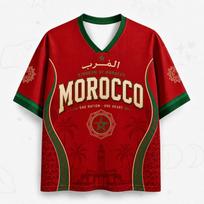 2026 Moroccan Fan Uniform Football Print Breathable V-neck Mesh Football T-shirt S